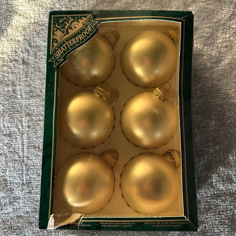 Vintage NAVISTAR Gold Frosted Shatterproof Christmas Ornaments